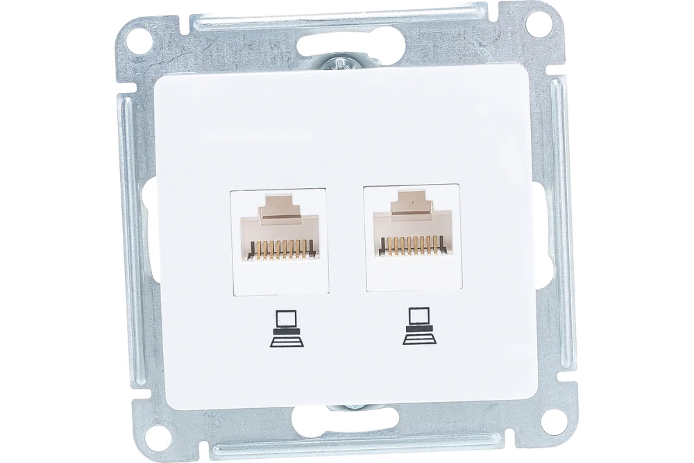 Механизм компьютерной розетки Systeme Electric 2-м Glossa RJ45+RJ45 кат.5е белый SchE GSL000185KK 463574
