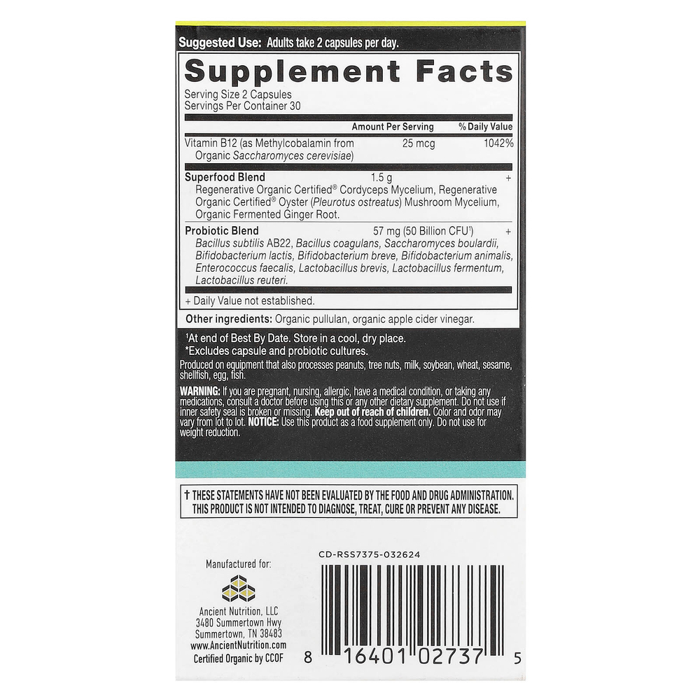 Ancient Nutrition, Пробиотики для поддержки метаболизма, 60 капсул