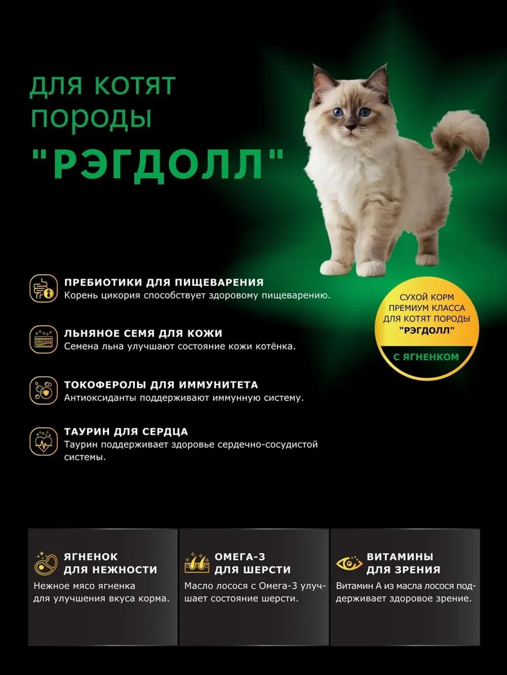 Корм сухой для котят породы Рэгдолл, с ягненком, 400 гр