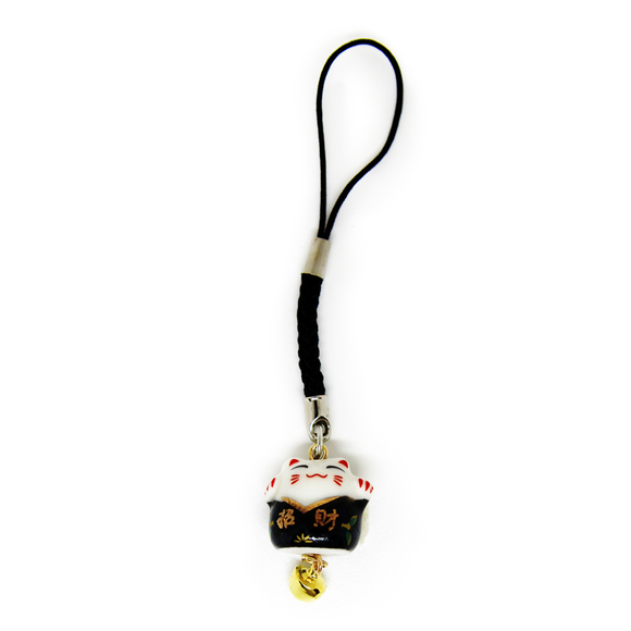 Манеки-неко подвеска "Ждем счастья" черная