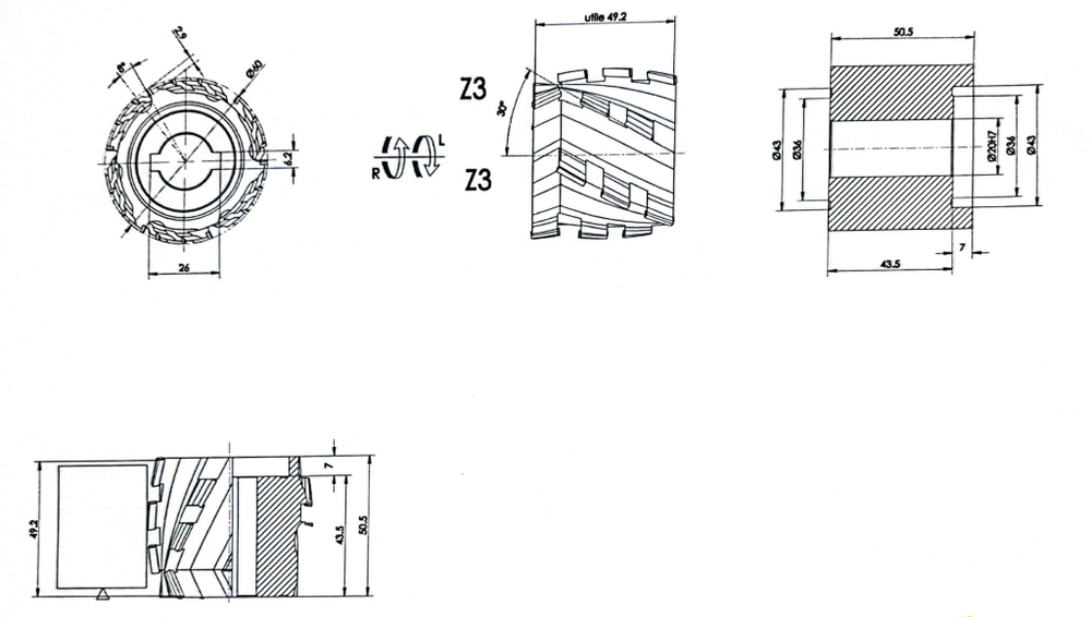 PCD фреза D.60x48x20+2DKN Z=3+3 H=3 LH + RH
