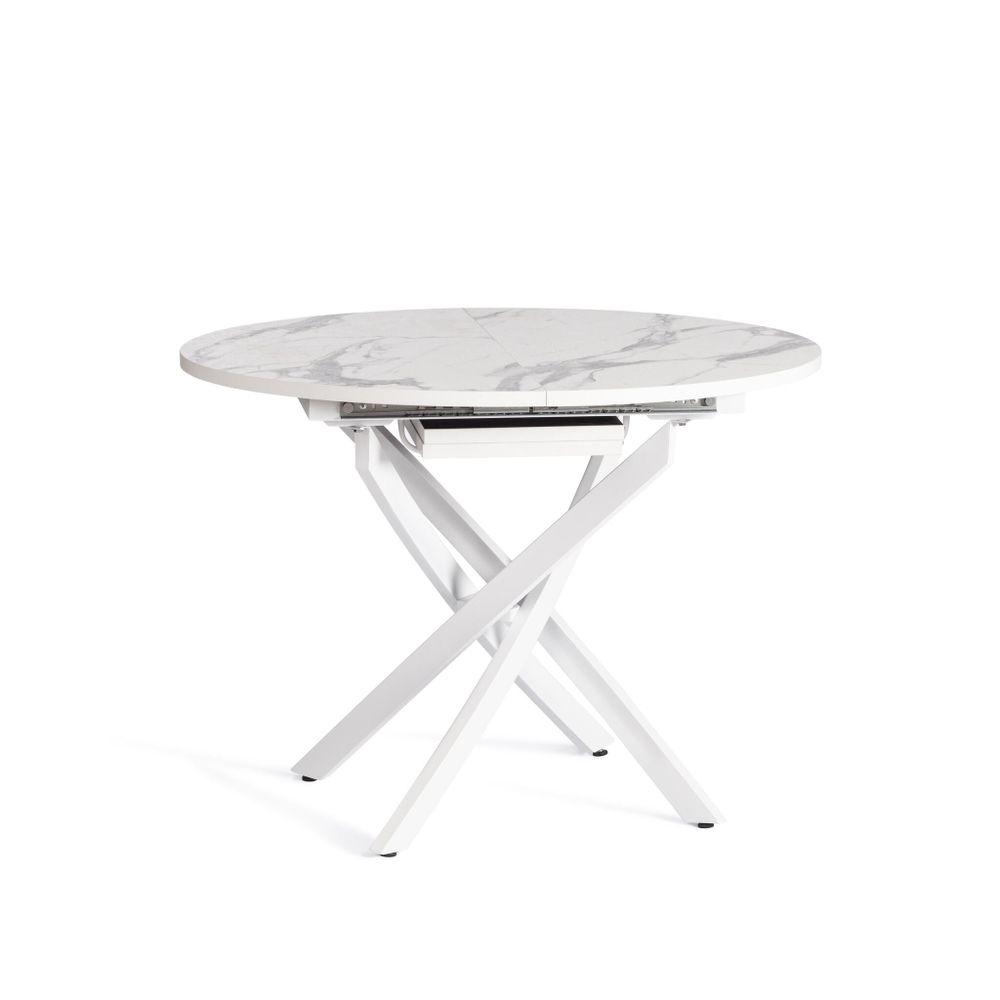 Стол MANZANA ЛДСП/HPL/металл, 100 х 100+30 х 75 см, Мрамор светлый/белый