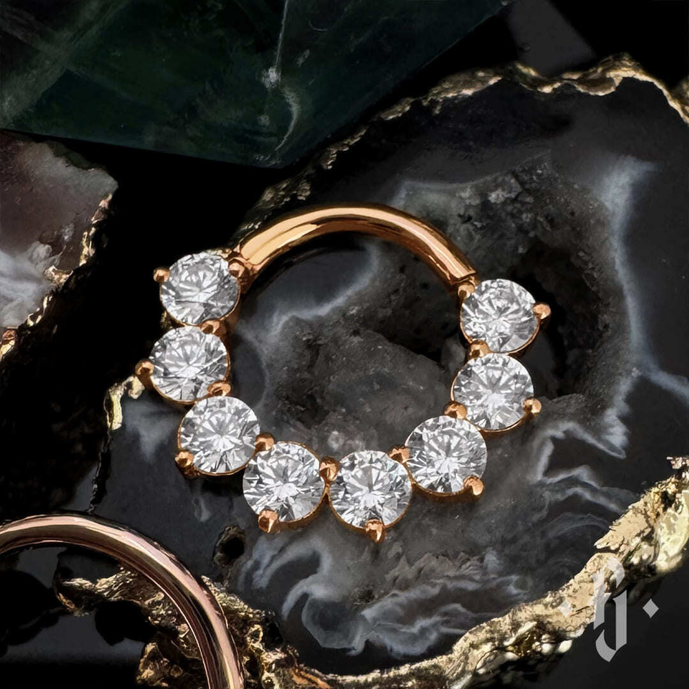 Кликер "Gloss" с камнями 2.5мм - Розовое золото - White CZ