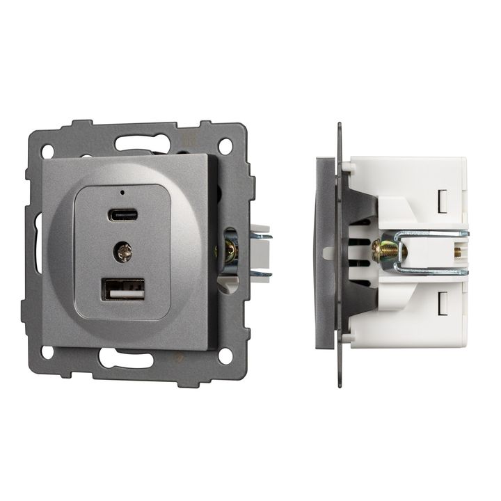 Механизм USB розетки SCT-MUAC-PL-GR-V (5V, 3A, QC4) Arlight 049840