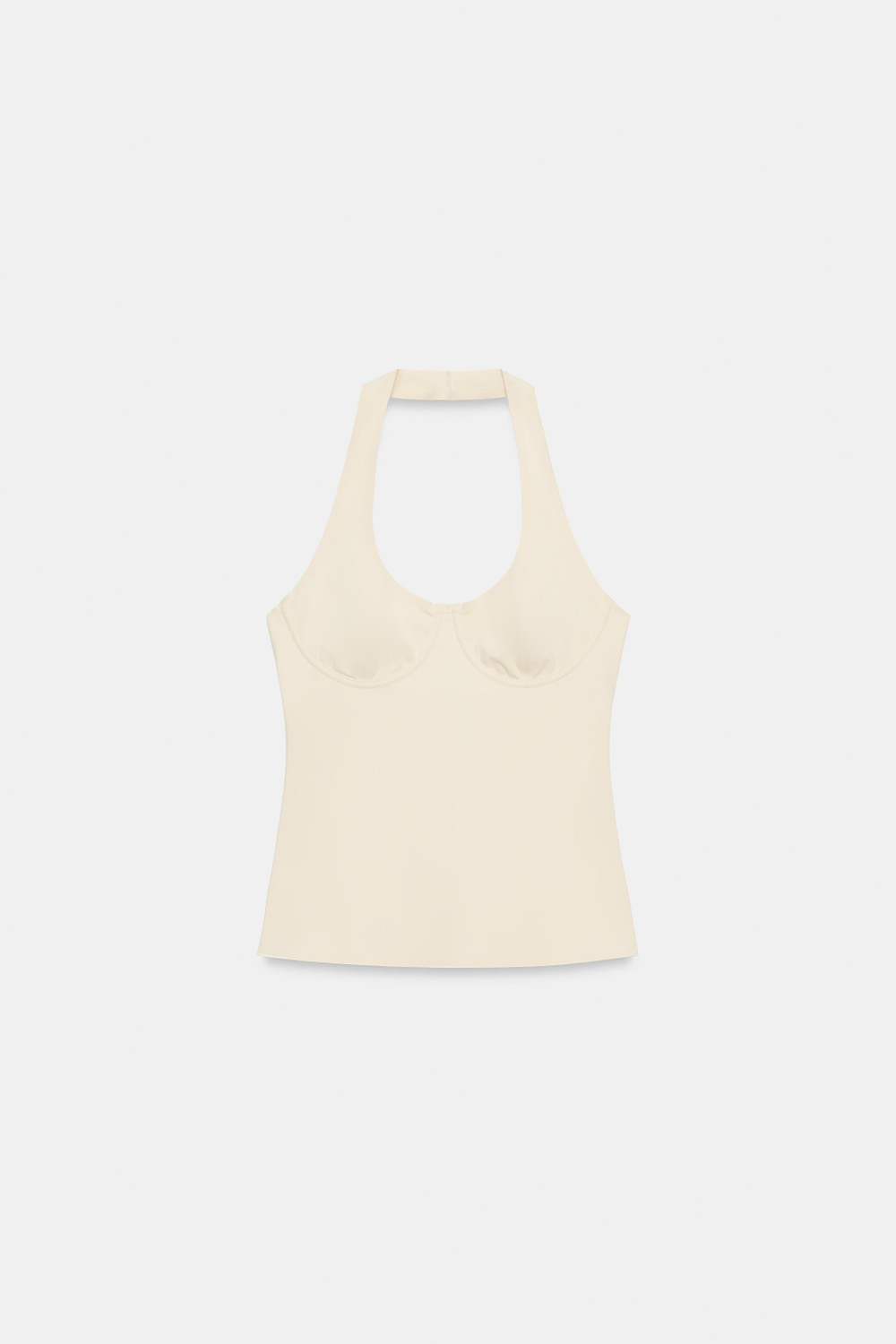 ZARA ТОП ХАЛТЕР ИЗ ПОЛИАМИДА, ЦВЕТ СЛИВОЧНОГО МАСЛА