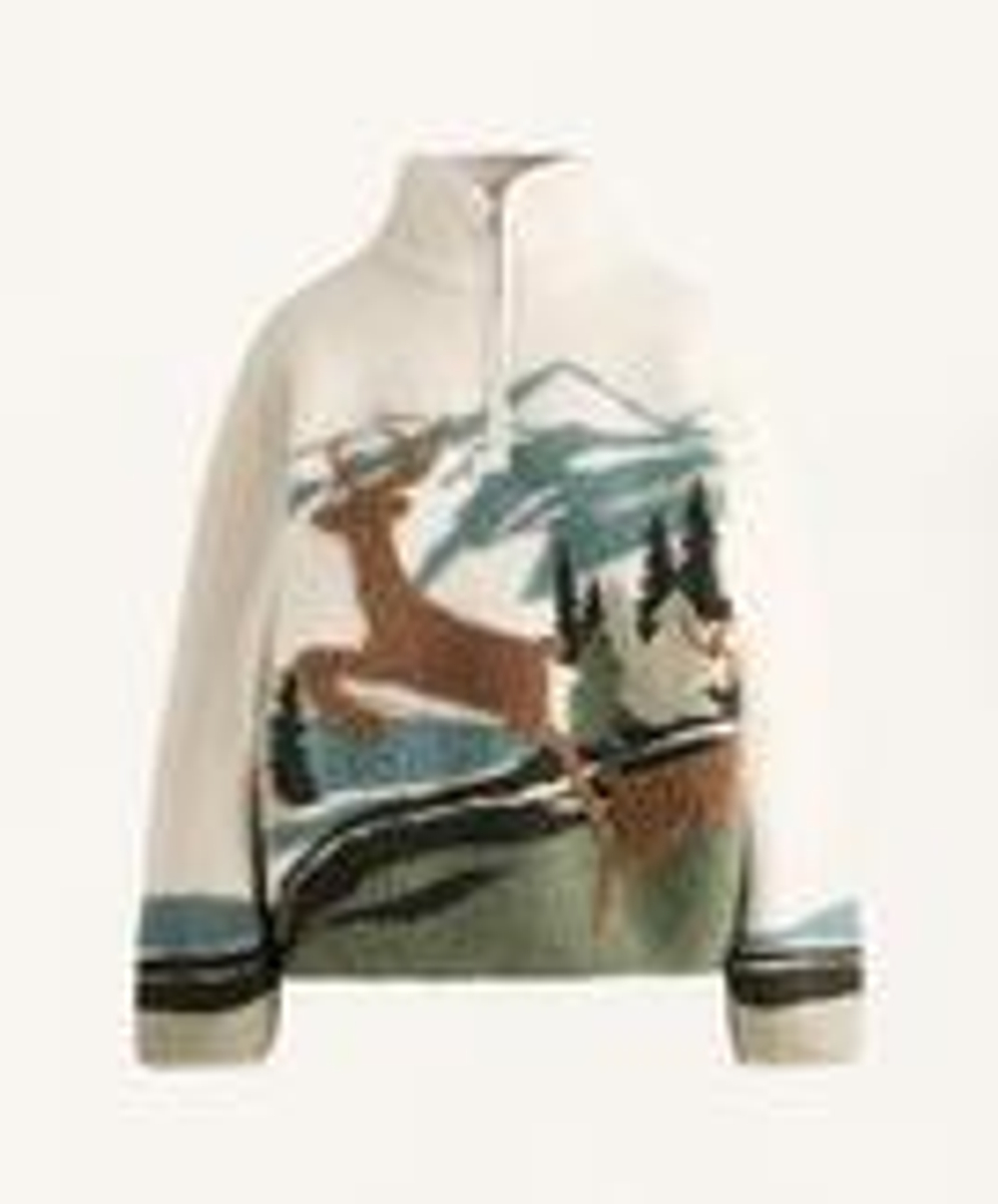 Oysho Толстовка из искусственной овчины с принтом «Пейзаж с оленем», экрю