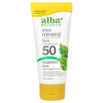 Alba Botanica, прозрачный минеральный солнцезащитный лосьон для лица, SPF 50, без отдушек, 59 мл (2 жидк. унции)