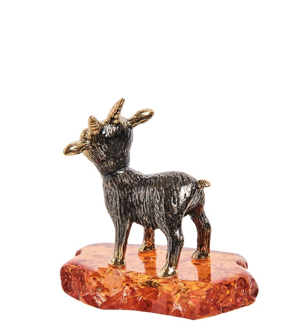 Народные промыслы AM-2712 Фигурка «Коза на подставке» (латунь, янтарь)