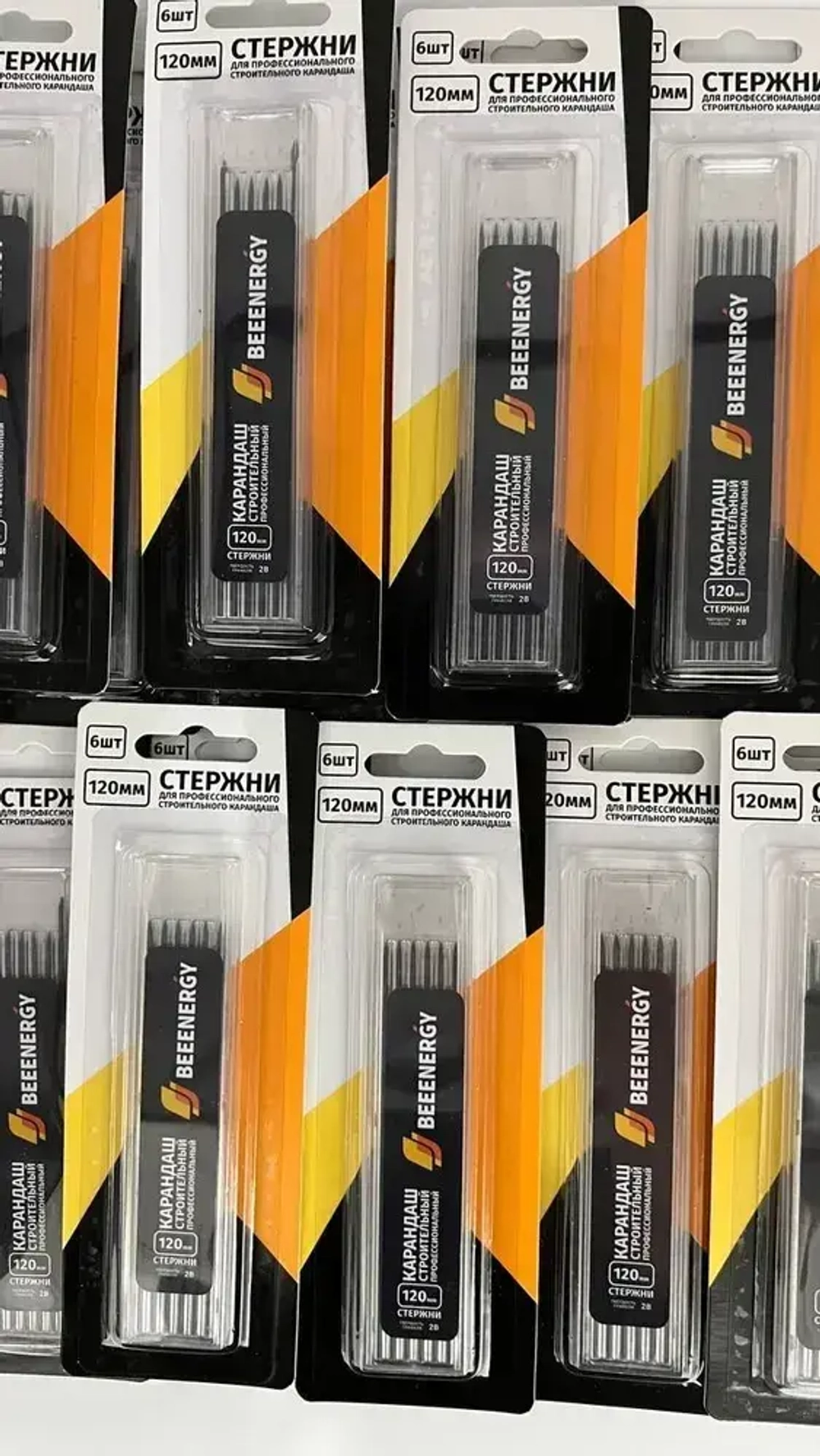 Набор твердых грифелей 6 шт. для строительного карандаша "Beeenergy" (твердость Н)