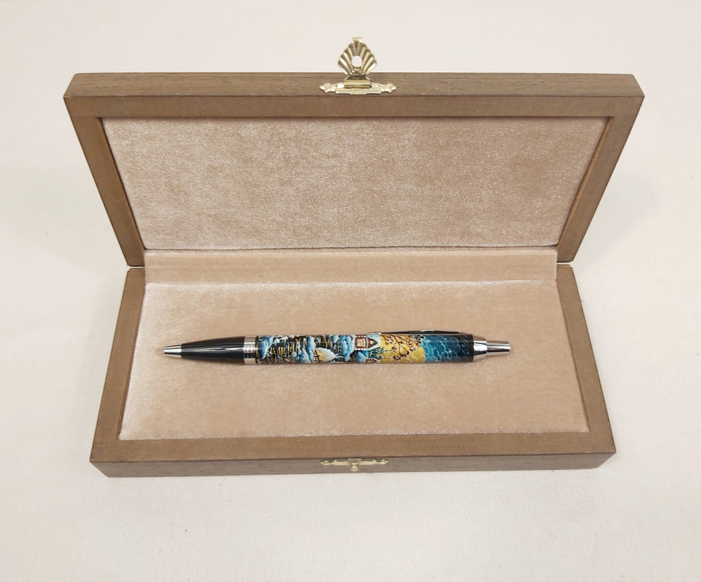 Ручка "Деревенский пейзаж" с ручной росписью Палех в футляре