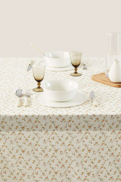 ZARA HOME ХЛОПЧАТОБУМАЖНАЯ СКАТЕРТЬ С ЦВЕТОЧНЫМ ПРИНТОМ, ПЕСОЧНЫЙ