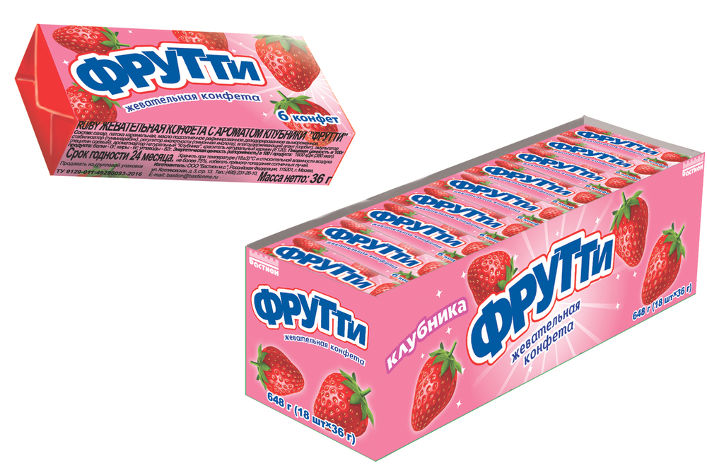 Жев. конф. "ФРУТТИ" с ароматом клубникии 24*18шт 36г