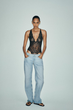 ZARA КРУЖЕВНОЕ БОДИ, ЧЕРНЫЙ