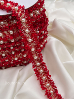 Тесьма красная с жемчугом твид