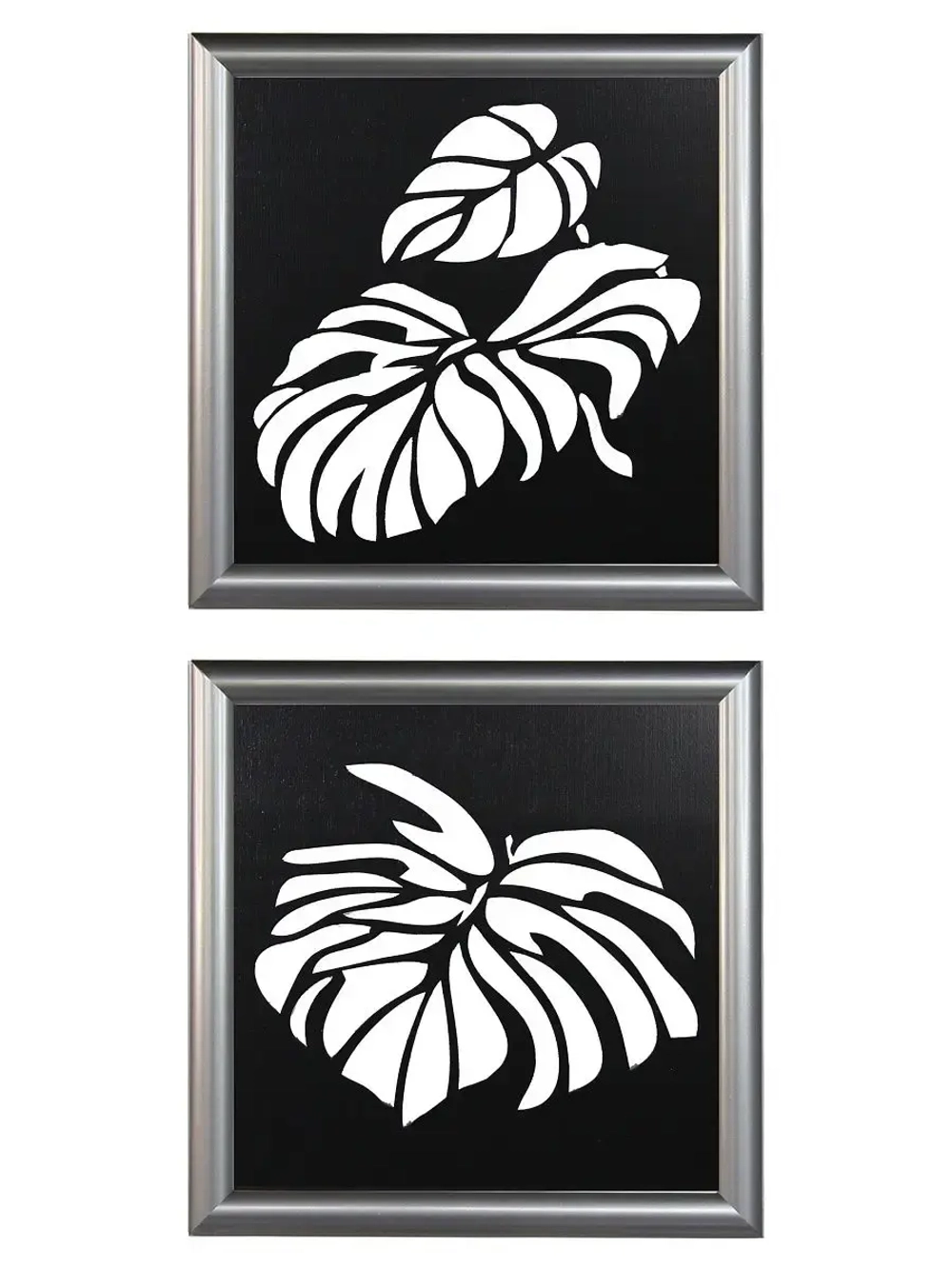 Настенный декор "Два панно монстеры" в серебристой раме