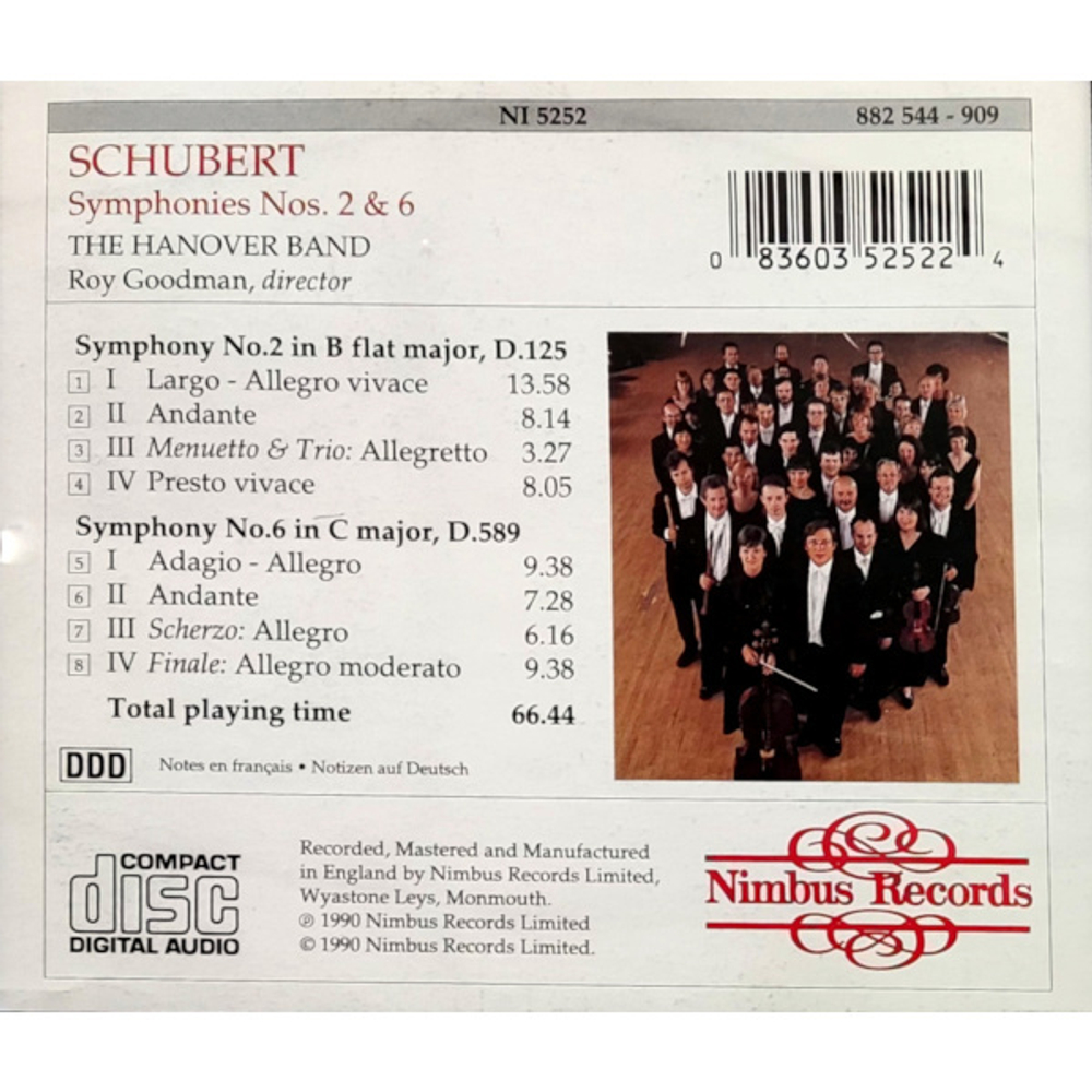 The Hanover Band, Roy Goodman / Schubert: Symphony No.2 In B Flat, Symphony No.6 In C (CD)