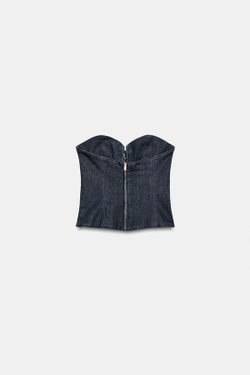 ZARA ДЖИНСОВЫЙ КОРСЕТНЫЙ ТОП TRF, ТЕМНЫЙ ИНДИГО