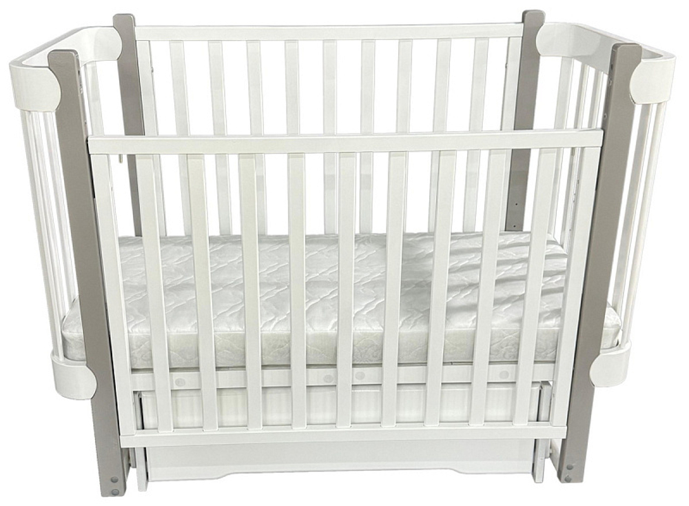 Детская кроватка Антел Solnyshko поперечный маятник с ящиком белый/серый