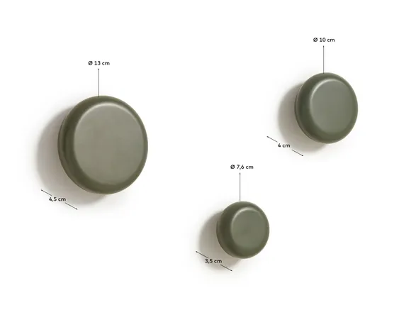 Nadue Набор из 3 настенных крючков из массива бука с зеленой отделкой