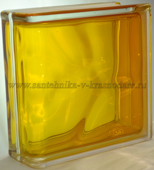 Торцевой стеклоблок медовый окрашенный изнутри Vitrablok   19x19x8