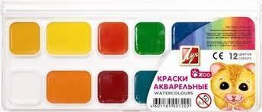 Акварель медовая "ZOO" 12 цв б/к пластик (Луч)