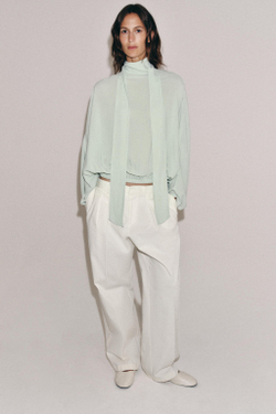 ZARA РУБАШКА С ЗАВЯЗКАМИ ZW COLLECTION, ЦВЕТ МОРСКОЙ ВОЛНЫ