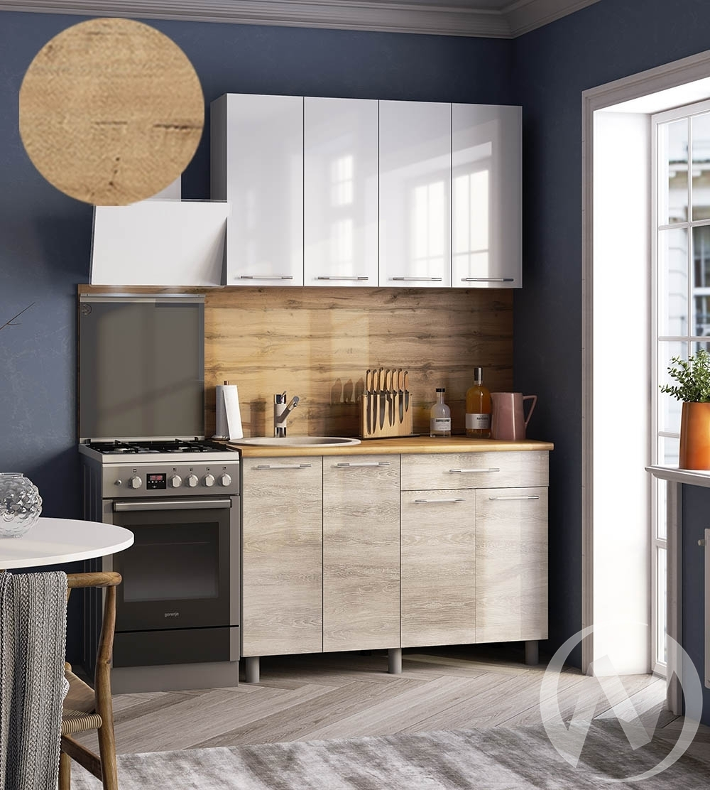 Кухня Нора 1.2м (корпус белый/белый; дуб шале светлый) 38мм дуб бунратти