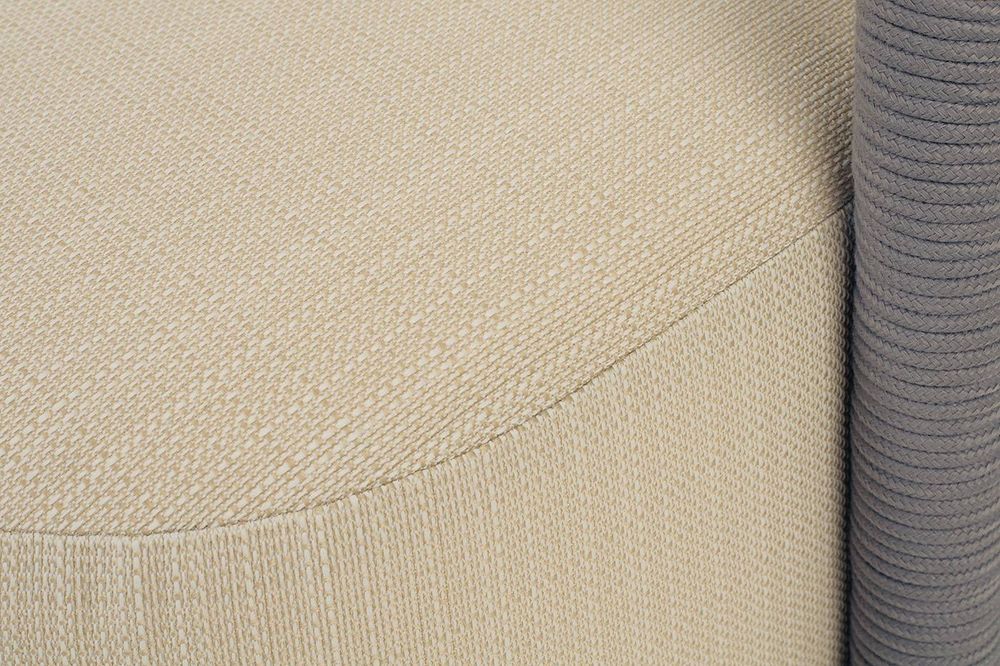 "Верона" диван 3-местный плетеный из роупа, каркас алюминий светло-серый (RAL7035) муар, роуп светло-серый круглый, ткань Mossle светло-бежевая