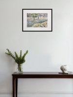 Картина авторская акварельная в паспарту 30х40 см на стену для интерьера "На берегу пруда в Тованово"