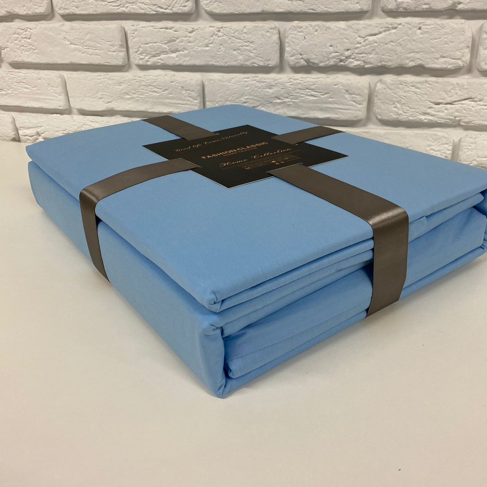 Комплект постельного белья ЕВРО 100% Сатин однотонный голубой