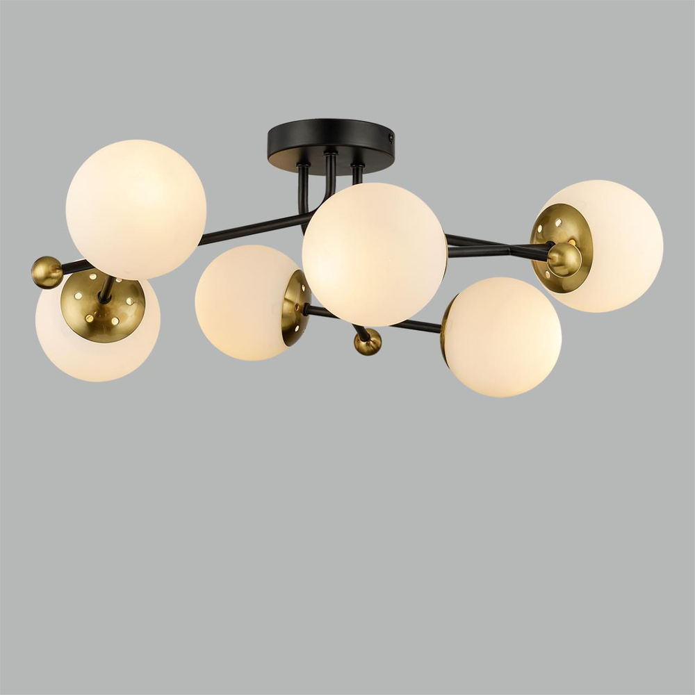 6581/6C MODERNI LN25 108 черный, золотой/белый металл  /стекло Люстра потолочная E14 6*40W 220V MELODY