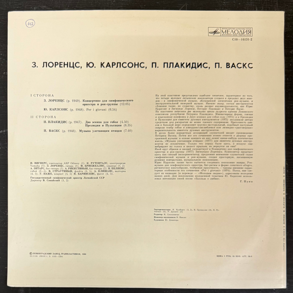 З. Лоренцс, Ю. Карлсонс, П. Плакидис, П. Васкс (СССР 1980г.)