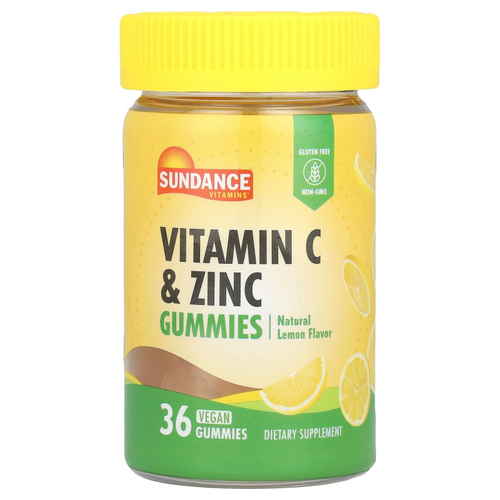 Sundance Vitamins, Жевательные мармеладки с витамином C и цинком, натуральный лимон, 36 веганских жевательных таблеток