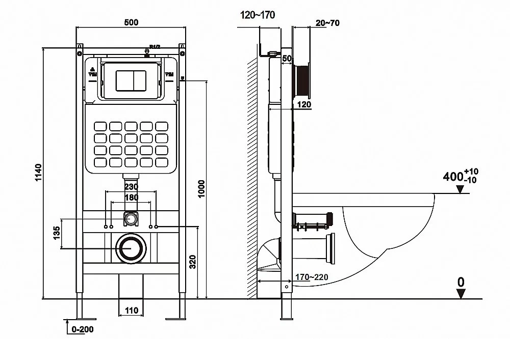 Унитаз подвесной ABBER Rechteck AC1220TC-AC0105-AC0121 белый/кнопка хром глянцевый, с крышкой микролифт, с инсталляцией, безободковый, слив-торнадо