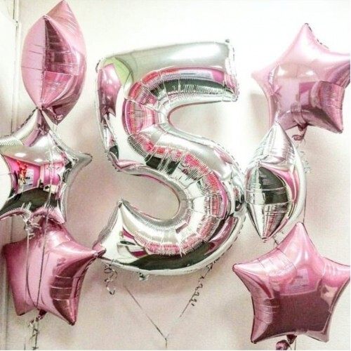 Облако шаров на 5 лет с Цифрой серебро