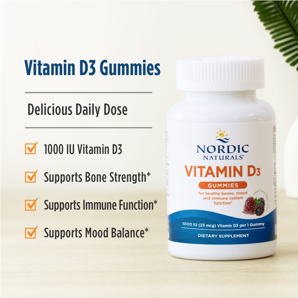 Nordic Naturals, жевательный витамин D3, со вкусом лесных ягод, 25 мкг (1000 МЕ), 120 жевательных таблеток