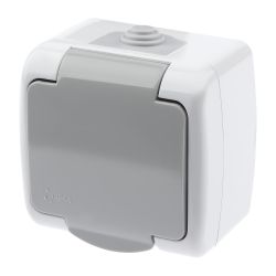 Розетка Intro Atlantic 5-201-03 с заземлением 2P+E Schuko, 16А-250В, IP54, открытой установки, серый | Intro