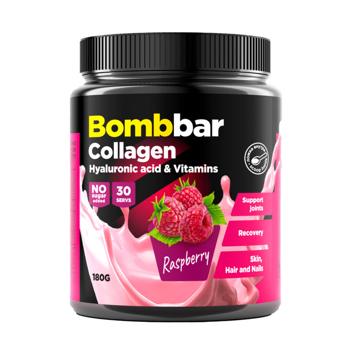 Коллаген &quot;Малина&quot;, Collagen with Hyaluronic acid &amp; Vitamins Raspberry, Bombbar, 180 г