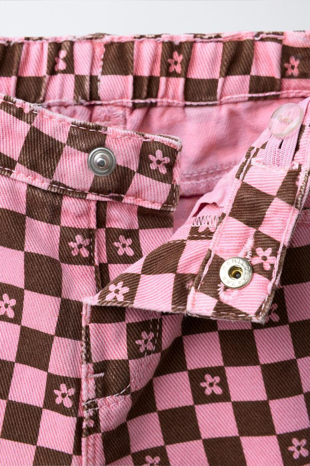 ZARA БРЮКИ ИЗ ТВИНА В ШАХМАТНУЮ КЛЕТКУ, РОЗОВЫЙ