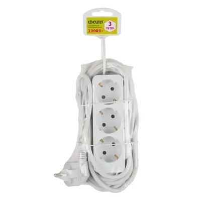 Удлинитель бытовой ФАZA с заземлением и выключением 3 гнезда 3 метра FEG-03-300