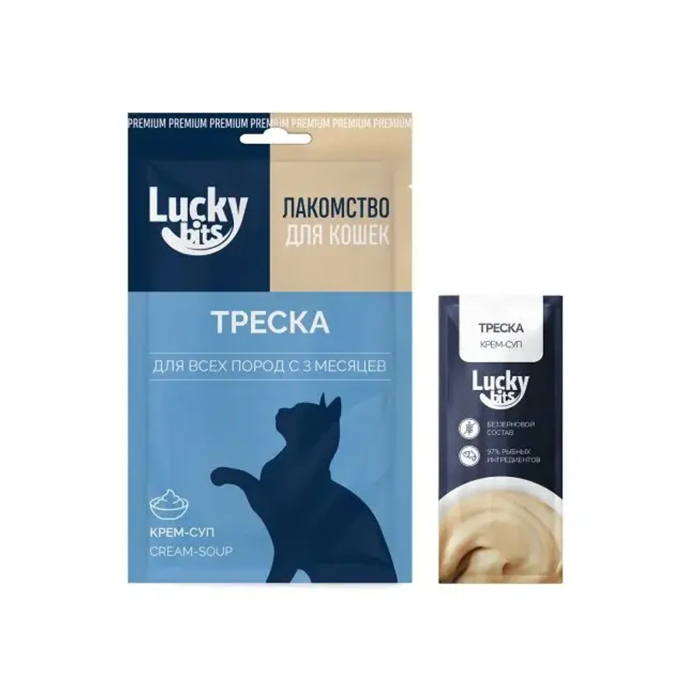 Лакомство для кошек Lucky bits крем-суп из филе трески, 5*20 г