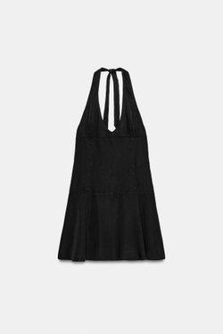 ZARA МИНИ-ПЛАТЬЕ ХАЛТЕР СВОБОДНОГО КРОЯ, ЧЕРНЫЙ