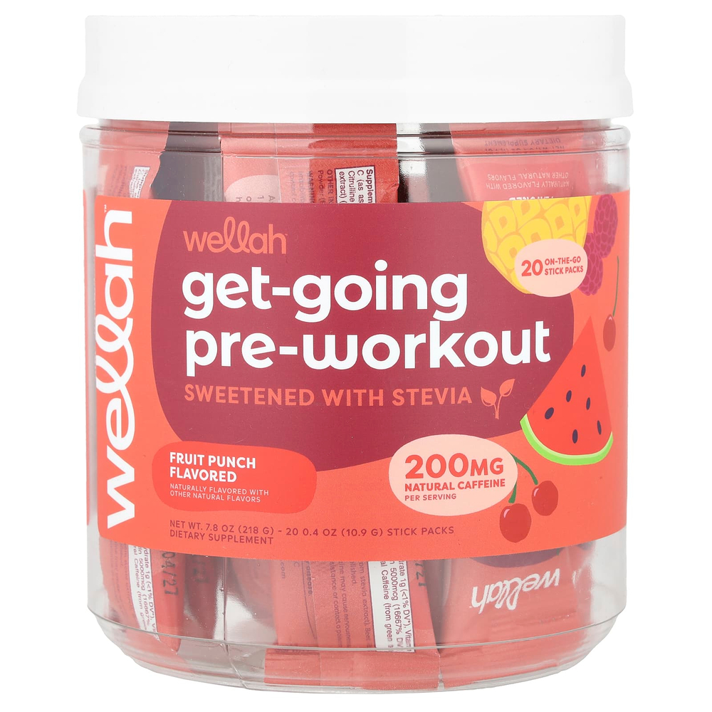 Wellah, Get-Going Pre-Workout, Fruit Punch, 20 пакетиков по 10,9 г (0,4 унции)