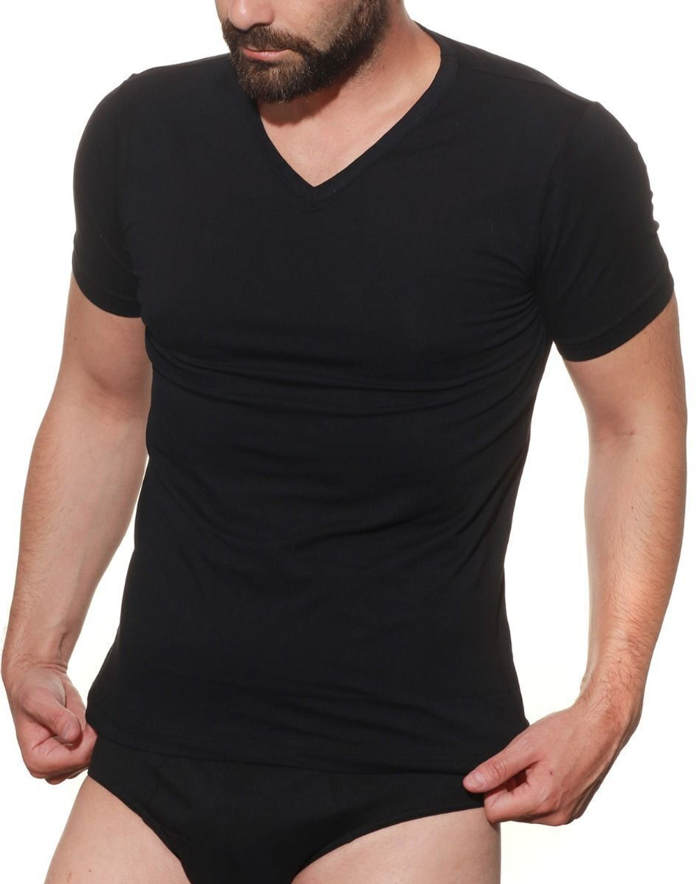 Мужская хлопковая футболка с V-образным вырезом горловины (Размер: XL) (Цвет: серый)