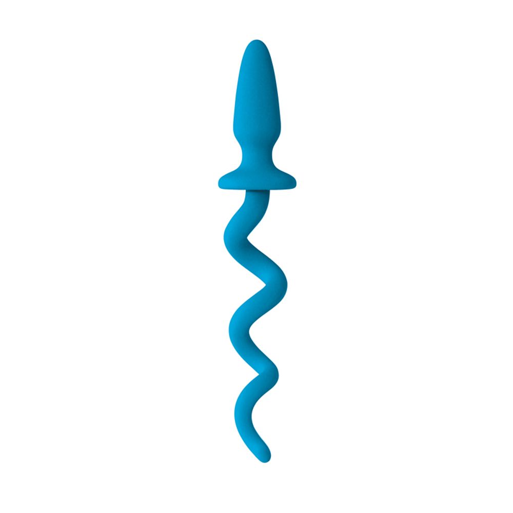 NSN-0511-47 ЭМ / Анальный плаг с хвостом-спиралью голубой Oinkz! - Blue