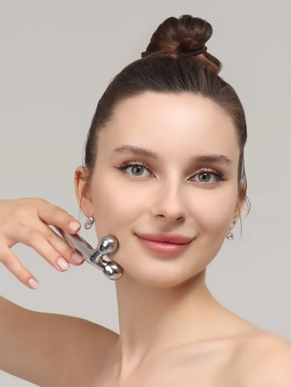 Массажёр для лица и зоны декольте, 2 шара, 14,3 × 4,5 см, цвет серебристый