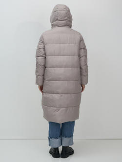 Пальто зимнее утепленное с капюшоном женское серого цвета 7623Sr