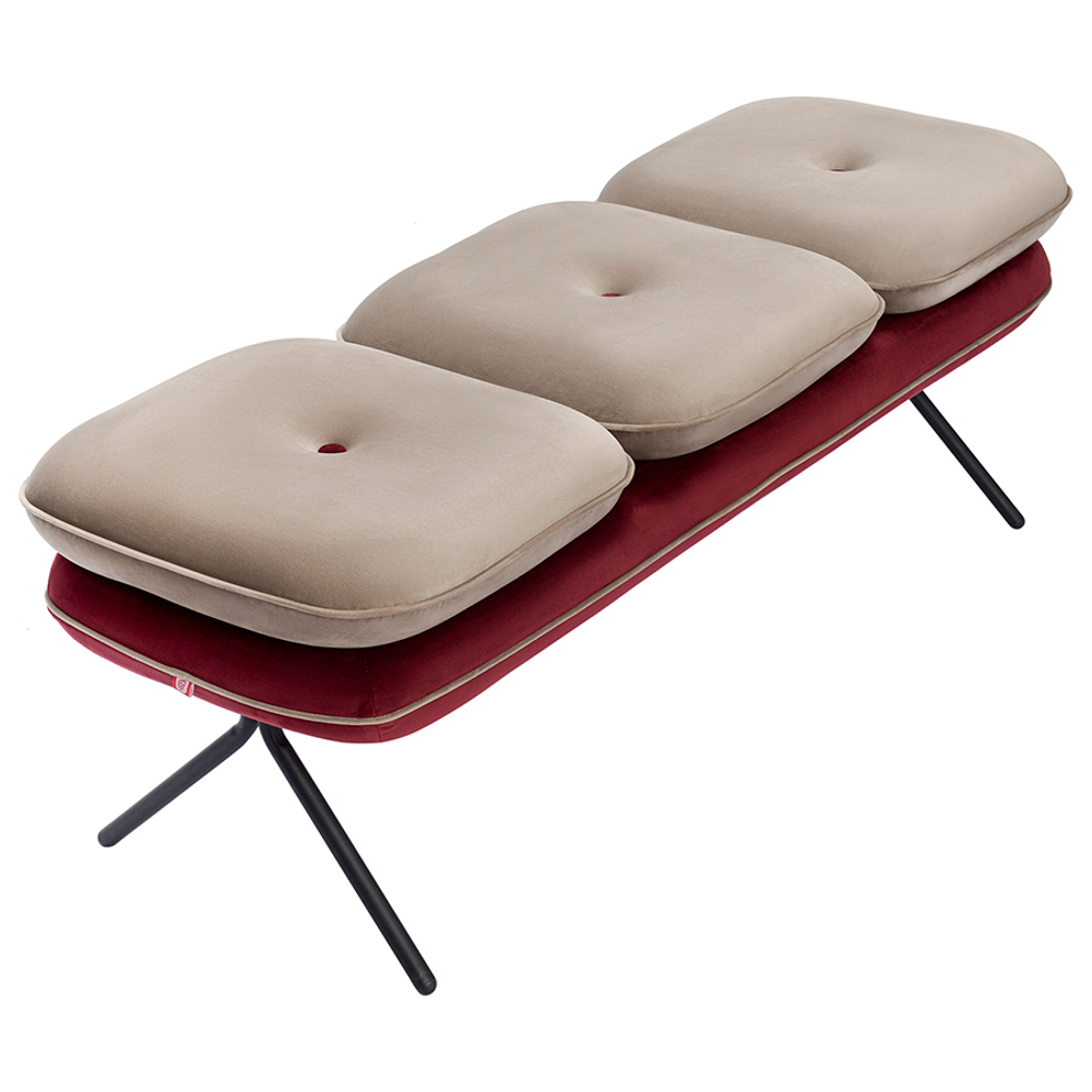 Банкетка Bergenson Bjorn Pea, велюр, бежевая/бордовая