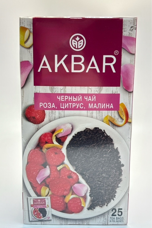 ЧАЙ АКБАР ЧЕРНЫЙ РОЗА ЦИТРУС МАЛИНА 25ПАК/12