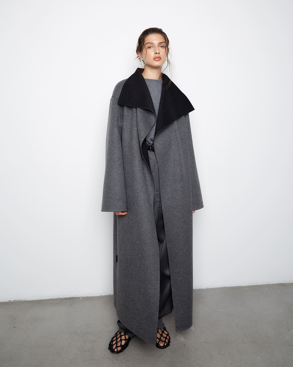 Пальто двухстороннее из шерсти Берберри серый/черный